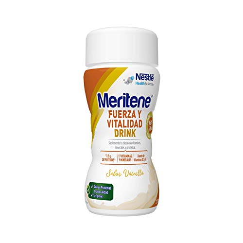 Meritene®Fuerza y Vitalidad Drink - Listo para tomar - Vainilla - 4 unidades de 125ml - Suplementa tu nutrición y refuerza tu sistema inmune con vitaminas, minerales y proteínas