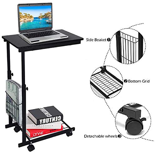 Mesa auxiliar de altura regulable, mesa portátil con ruedas, mesa para portátil en forma de C, mesa pequeña de café, mesa de café con cesta, mesa auxiliar móvil, estructura de metal, 50 x 30 cm