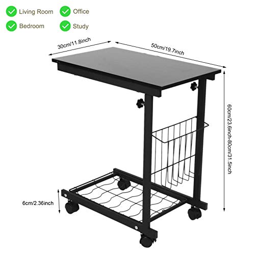 Mesa Auxiliar Móvil Ajustable, Mesita de Noche con Soporte para Computadora Portátil, Mesa Portátil Ordenador con Ruedas para Cama Sofá Hospital Enfermería Lectura Comer19.7 " x 11.8" x 23.6 "-31.5"