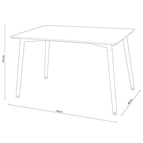 Mesa de Comedor, Mesa Rectangular Fija, Mesa de Salon, Cocina o Comedor, Estructura en madera, Acabado Blanco, Modelo Suecia, Medidas: 120 cm (Largo) x 80 cm (Ancho) x 74,5 cm (Alto)