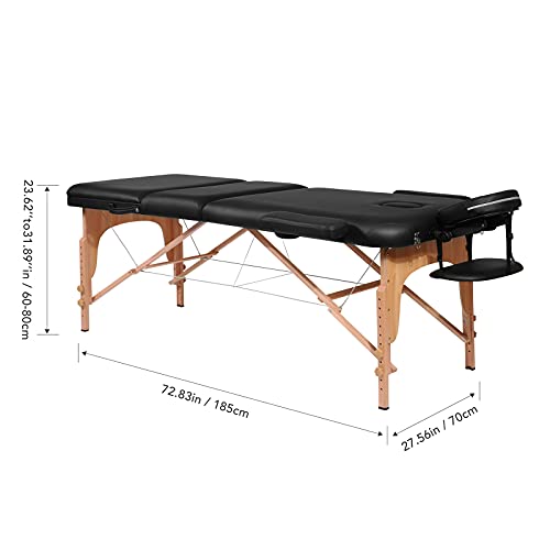 Mesa de Masaje Camillas de Masaje Plegable de 3 Secciones Camilla Portátil y Profesional con Patas de Madera Respaldo Regulable Bolsa de Transporte Reposacabezas y Apoyabrazos Desmontables