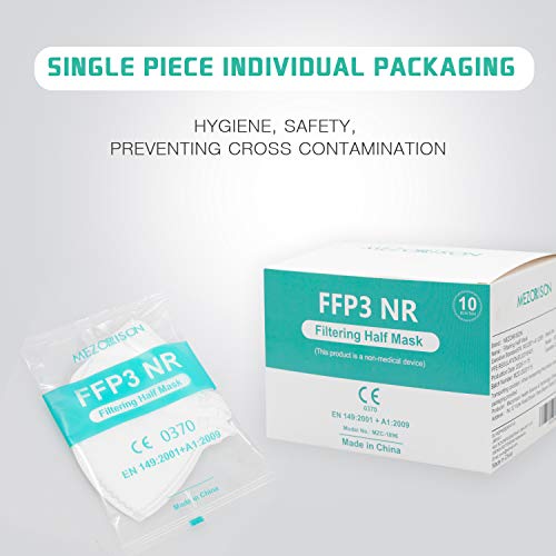 Mezorrison Mascarillas de respiración FFP3-10Pcs, Mascarilla Desechable 149: 2001 + A1: 2009, Mascarilla Protectora Respiratoria Multicapa con Alta Capacidad de Filtración