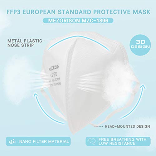 Mezorrison Mascarillas de respiración FFP3-10Pcs, Mascarilla Desechable 149: 2001 + A1: 2009, Mascarilla Protectora Respiratoria Multicapa con Alta Capacidad de Filtración