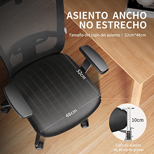 mfavour Silla de Oficina, Silla de Escritorio ergonómica de Malla con Soporte Lumbar, Reposacabezas Ajustable, Reposabrazos, Respaldo, Silla Ergonomica Giratoria Ejecutiva para computadora, Negro