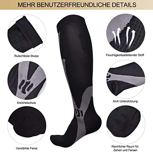 Miavogo 3 Par de Medias de Compresión para Hombre, Medias de Soporte Con Elástico, Calcetines de Compresión Hombres, Adecuado para Deportes, Viajes, Fitness（2XL/3XL)