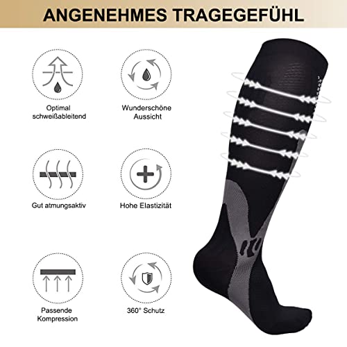 Miavogo 3 Par de Medias de Compresión para Hombre, Medias de Soporte Con Elástico, Calcetines de Compresión Hombres, Adecuado para Deportes, Viajes, Fitness（2XL/3XL)