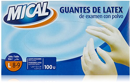 Mical - Guantes de latex de examen con polvo - Talla L - 100 unidades