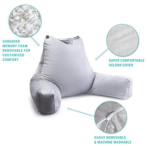 Milliard Almohada de Lectura con Espuma Viscoelástica Triturada + Extraíble Cojín Cervical Cilíndrico, Ideal como Respaldo para Leer o Jugar (Grande 61x41 cm)