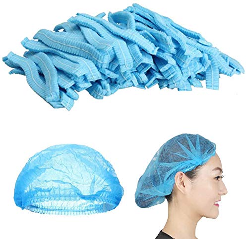 Mingjun - 100 gorros desechables no tejidos, elásticos, antipolvo, para médicos, laboratorios, enfermeras, salones de tatuajes, servicios de alimentos y hospitales