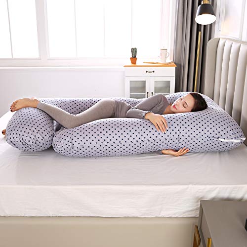 MINGPINHUIUS Almohada de Embarazo, Almohada Embarazada Dormir en Forma de J, Multifuncional Embarazo Almohada de Cuerpo Completo para Soporte de Vientre/Caderas/Piernas/Espalda, Extraíble Lavable