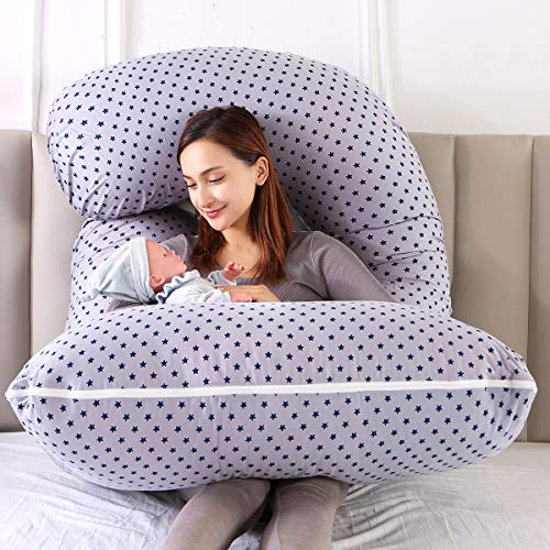 MINGPINHUIUS Almohada de Embarazo, Almohada Embarazada Dormir en Forma de J, Multifuncional Embarazo Almohada de Cuerpo Completo para Soporte de Vientre/Caderas/Piernas/Espalda, Extraíble Lavable