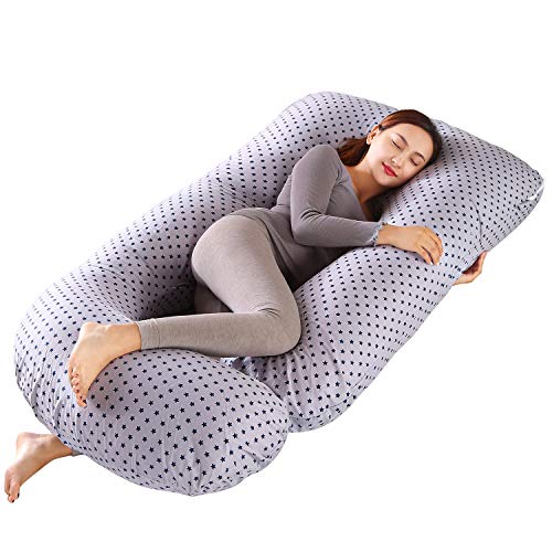 MINGPINHUIUS Almohada de Embarazo, Almohada Embarazada Dormir en Forma de J, Multifuncional Embarazo Almohada de Cuerpo Completo para Soporte de Vientre/Caderas/Piernas/Espalda, Extraíble Lavable