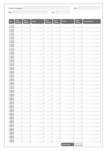 Miquelrius - Libro Registro Horario Laboral, Español, 40 Hojas, Tamaño Folio, Papel 70 g