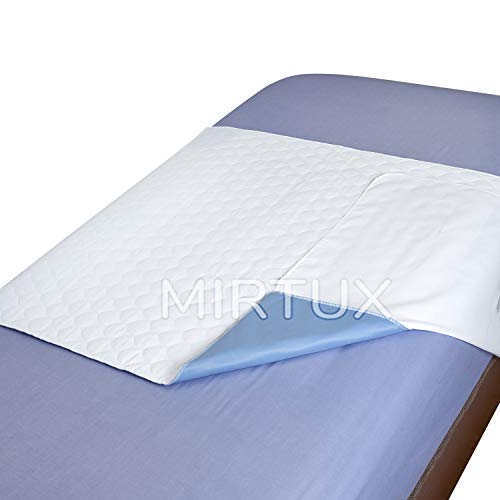 MIRTUX Empapador Protector de Cama Lavable, Impermeable y Muy Absorbente con 4 Capas. Medidas 85 x 90 cm y alas a Ambos Lados de 55cm. Fabricado Super Resistentes.