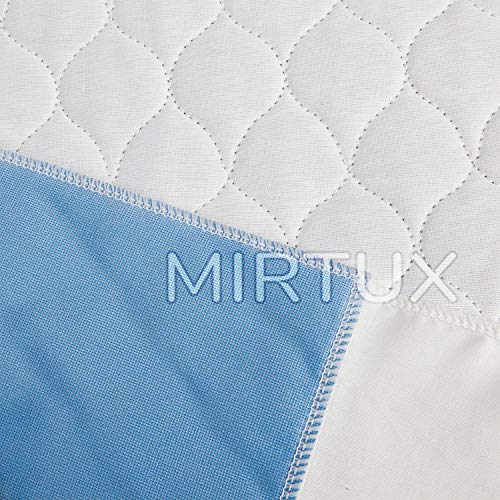 MIRTUX Empapador Protector de Cama Lavable, Impermeable y Muy Absorbente con 4 Capas. Medidas 85 x 90 cm y alas a Ambos Lados de 55cm. Fabricado Super Resistentes.