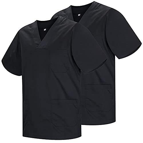 MISEMIYA - Pack*2 - Casaca Sanitarios Unisex Uniformes Sanitarios Cuello Pico Mangas Cortas Uniformes Laboratorios - Ref.817 * 2 - XXL, Negro