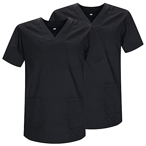 MISEMIYA - Pack*2 - Casaca Sanitarios Unisex Uniformes Sanitarios Cuello Pico Mangas Cortas Uniformes Laboratorios - Ref.817 * 2 - XXL, Negro