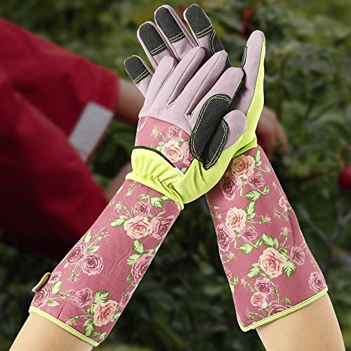 Miyabitors Thorn Guantes a Prueba de Damas Jardín guantelete con □□ Largo de Manga Larga for Las Mujeres de jardinería Armas Codo Protector (Color : Pink)