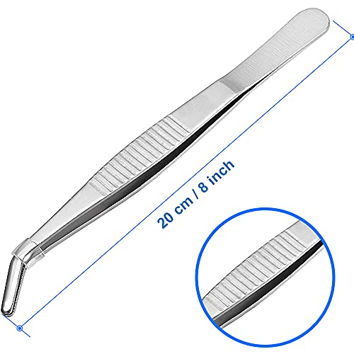 MMOBIEL Pinzas de acero inoxidable de 20 cm/8 in con punta curvada y dentada de 60 grados. Herramienta profesional de pinza multiusos para trabajos industriales, de laboratorio, jardinería, cocina