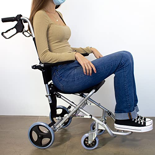 Mobiclinic 1 Neptuno, Silla de ruedas de tránsito para ancianos y minusválidos, plegable, aluminio, reposapiés y reposabrazos abatibles, asiento, ultraligera, frenos en manetas, negro