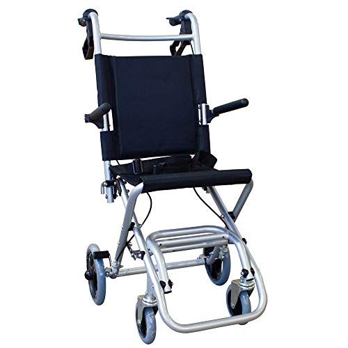 Mobiclinic 1 Neptuno, Silla de ruedas de tránsito para ancianos y minusválidos, plegable, aluminio, reposapiés y reposabrazos abatibles, asiento, ultraligera, frenos en manetas, negro