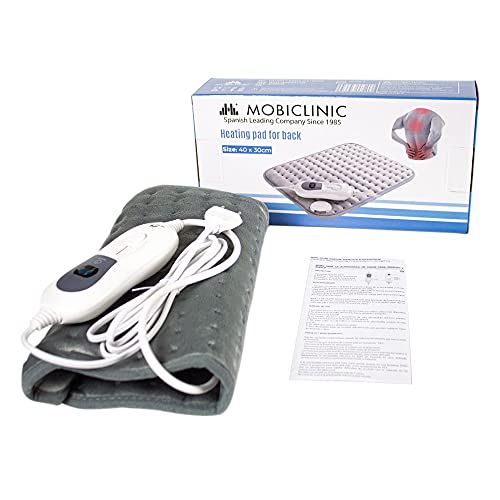 Mobiclinic, Almohadilla eléctrica dorsal, Tèrmica, 3 Niveles de calor, Apagado automático, Marca Española, Para espalda, lumbares, Potencia de 100W, Gris, 40x30 cm