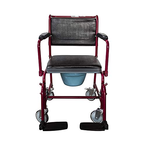 Mobiclinic, Ancla, Silla de ruedas con Inodoro, Marca Española, para minusválidos, discapacitados, ancianos, Plegable, Reposabrazos y Reposapiés, Asiento Ergonómico, Conteras antideslizantes, Burdeos