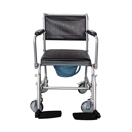 Mobiclinic, Ancla, Silla de WC con ruedas, Silla de inodoro para minusválidos, Silla de ruedas con inodoro, discapacitados, ancianos, Plegable, Reposabrazos, Asiento ergonómico, Gris