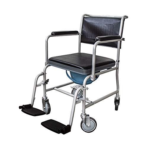 Mobiclinic, Ancla, Silla de WC con ruedas, Silla de inodoro para minusválidos, Silla de ruedas con inodoro, discapacitados, ancianos, Plegable, Reposabrazos, Asiento ergonómico, Gris