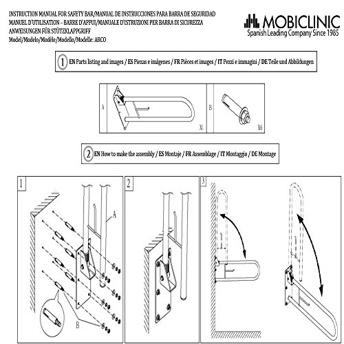 Mobiclinic, Arco, Barra abatible baño, doble barra de seguridad, Soporte ayuda de baño para ancianos y minusválidos, barra seguridad baño, soporte para papel