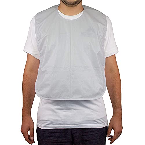 Mobiclinic, Babero para adultos, para ancianos, Marca Española, Protector de ropa, Delantal, Impermeable, Reutilizable, Lavable, con Bolsillo, Talla Única, color Blanco, 65 x 45 cm