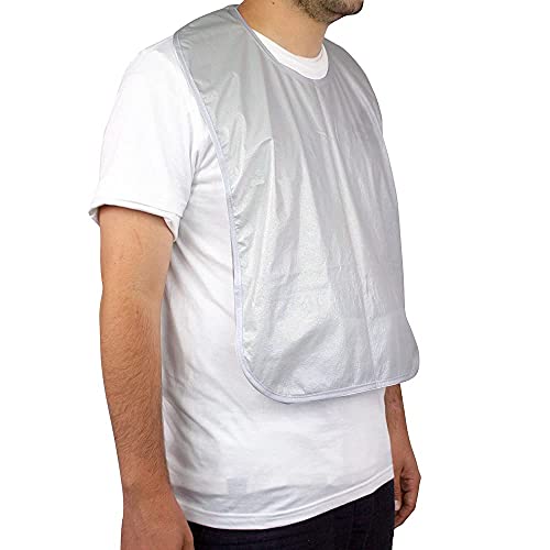 Mobiclinic, Babero para adultos, para ancianos, Marca Española, Protector de ropa, Delantal, Impermeable, Reutilizable, Lavable, con Bolsillo, Talla Única, color Blanco, 65 x 45 cm