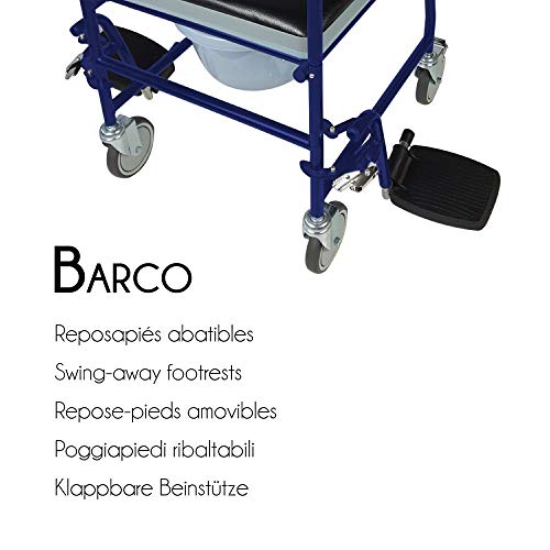 Mobiclinic, Barco, Silla con WC o inodoro para ancianos, discapacitados, minusválidos, Silla orinal con ruedas, Plegable, Reposabrazos, Asiento ergonómico, Conteras antideslizates, color Azul