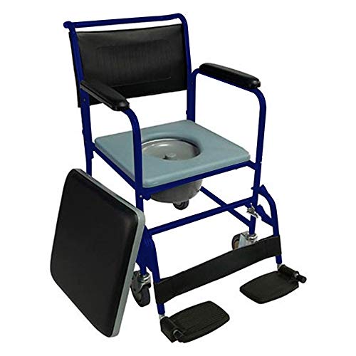 Mobiclinic, Barco, Silla con WC o inodoro para ancianos, discapacitados, minusválidos, Silla orinal con ruedas, Plegable, Reposabrazos, Asiento ergonómico, Conteras antideslizates, color Azul