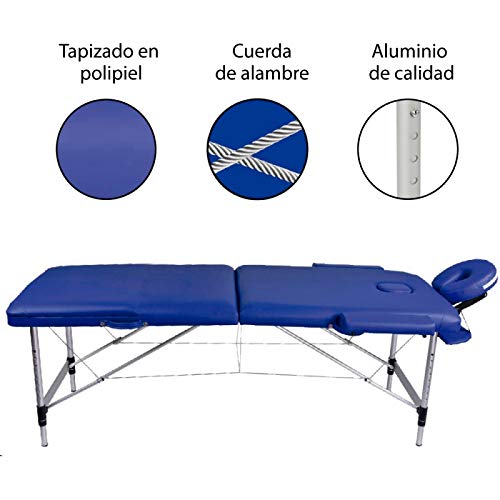 Mobiclinic, Camilla de Masaje Plegable, CA-01 Light, Mesa de Masaje, Reposacabezas, Aluminio y Polipiel, 2 cuerpos, Camilla Plegable Fisioterapia, Altura Regulable, 186x60 cm, Portátil, Azul