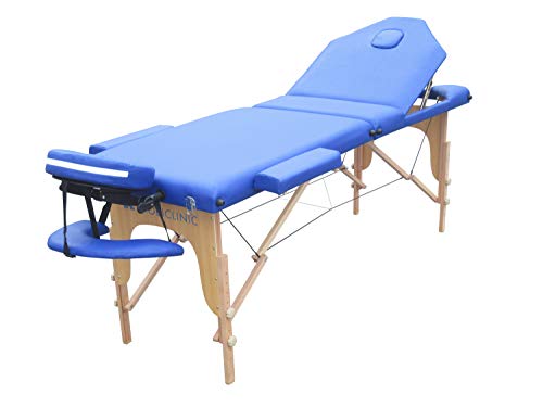 Mobiclinic, Camilla de masaje plegable, Madera, CM-01 PLUS, Cama de masaje, Reposacabezas, Portátil, Camilla de masaje profesional, Madera, 3 cuerpos Marca Española, Regulable, 186 x 60 cm, Azul