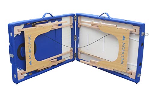 Mobiclinic, Camilla de masaje plegable, Madera, CM-01 PLUS, Cama de masaje, Reposacabezas, Portátil, Camilla de masaje profesional, Madera, 3 cuerpos Marca Española, Regulable, 186 x 60 cm, Azul