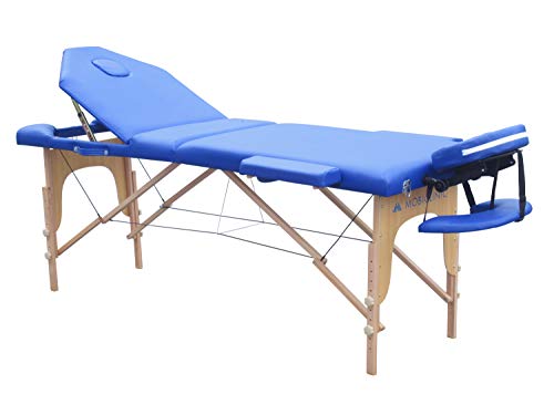 Mobiclinic, Camilla de masaje plegable, Madera, CM-01 PLUS, Cama de masaje, Reposacabezas, Portátil, Camilla de masaje profesional, Madera, 3 cuerpos Marca Española, Regulable, 186 x 60 cm, Azul