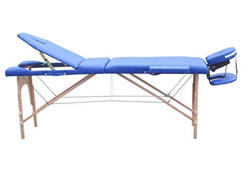 Mobiclinic, Camilla de masaje plegable, Madera, CM-01 PLUS, Cama de masaje, Reposacabezas, Portátil, Camilla de masaje profesional, Madera, 3 cuerpos Marca Española, Regulable, 186 x 60 cm, Azul