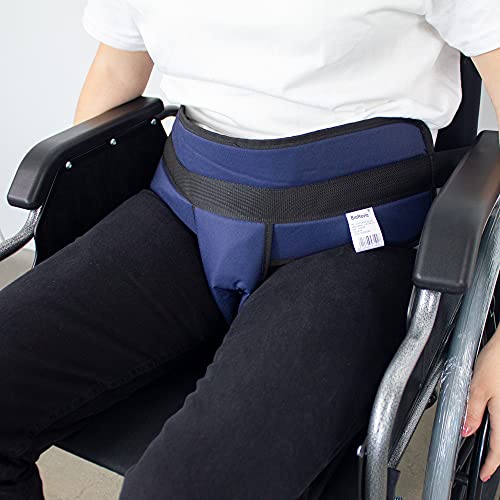 Mobiclinic, Cinturón de sujeción abdominal + pélvico, Acolchado, Marca Española, para Silla de ruedas, para Sofá, cierre con Clip, Ajustable, Talla L, 90-200 cm