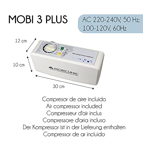 Mobiclinic, Colchón antiescaras de aire alternante Mobi 3 Plus, Único 105 cm de Ancho, Compresor silencioso, 17 celdas de aire, Para escaras de Grado I, II y III, Azul, 200 * 105 * 12,8