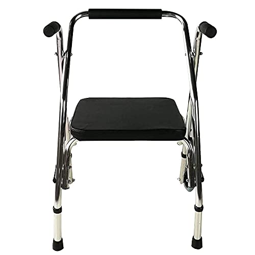 Mobiclinic, Compostela, Andador para Ancianos con Dos Ruedas, Marca Española, Andador Plegable para adultos, andador con asiento, Aluminio, Altura Regulable, Plata/Negro