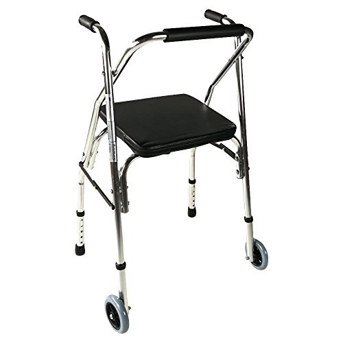 Mobiclinic, Compostela, Andador para Ancianos con Dos Ruedas, Marca Española, Andador Plegable para adultos, andador con asiento, Aluminio, Altura Regulable, Plata/Negro