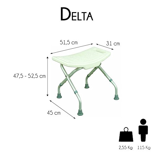 Mobiclinic, Delta, Silla o taburete de baño, de ducha, ortopédica, altura regulable, respaldo, reposabrazos, conteras antideslizantes