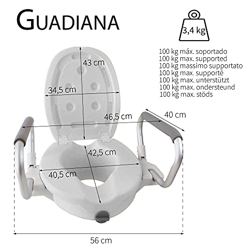 Mobiclinic - Elevador Guadiana - Elevador WC, Asiento de inodoro, con tapa y Reposabrazos, blanco