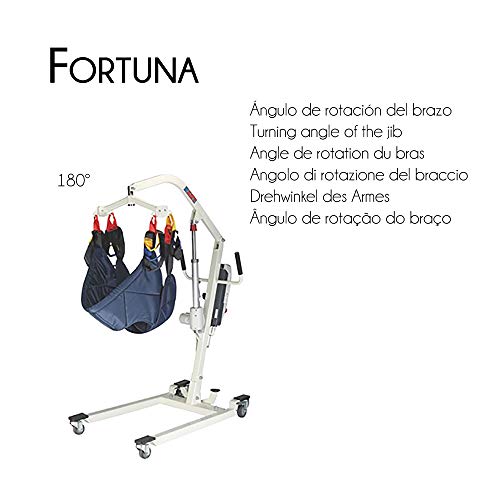 Mobiclinic, Grúa eléctrica, Fortuna, Marca Española, Soporta 135 kg, Arnés de Transferencia Incluido, Para Minusválidos, Personas Mayores, Estable, Acero, Segura, Ortopédica, Plegable, Fácil de Usar