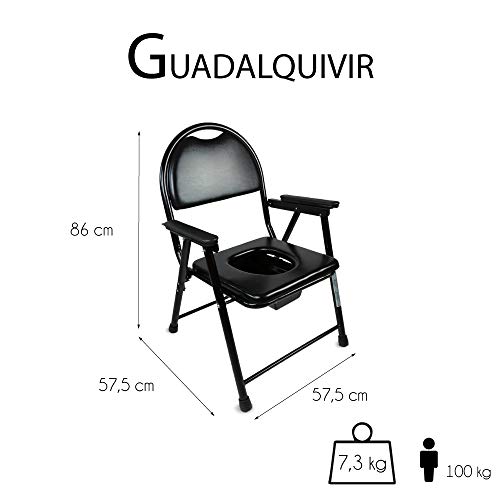 Mobiclinic, Guadalquivir, Silla con WC o inodoro para discapacitados, minusválidos, ancianos, Plegable, Reposabrazos, Asiento ergonómico, Conteras antideslizates, color negro