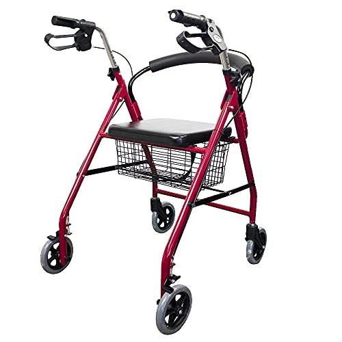 Mobiclinic, Marca Española, Modelo Alhambra, Andador para mayores, minusválidos, adultos o ancianos, de aluminio, ligero, plegable, con asiento y 4 ruedas, Color Frambuesa