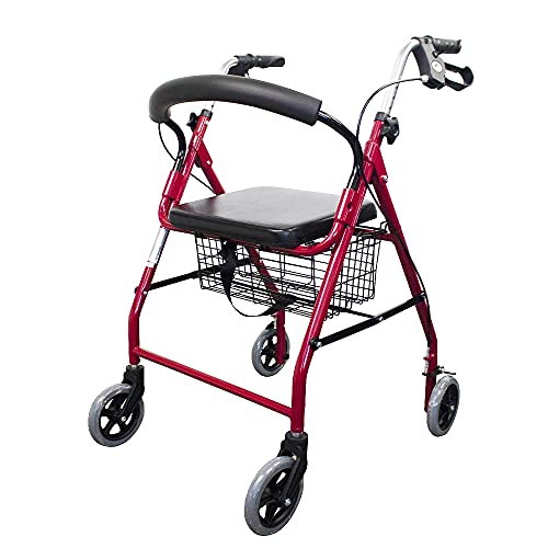 Mobiclinic, Marca Española, Modelo Alhambra, Andador para mayores, minusválidos, adultos o ancianos, de aluminio, ligero, plegable, con asiento y 4 ruedas, Color Frambuesa