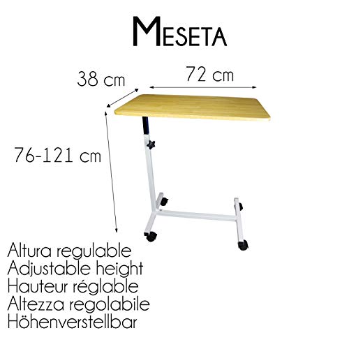 Mobiclinic, Mesa auxiliar con ruedas, Modelo Meseta, Mesa de altura regulable, Mesa con ruedas para sofá y cama, Mesa ligera para ayuda de personas mayores